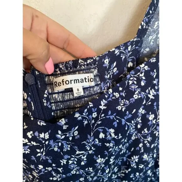 Reformation Inori Midi Floral Dress in Twilight SZ 8 - Picture 4 of 11